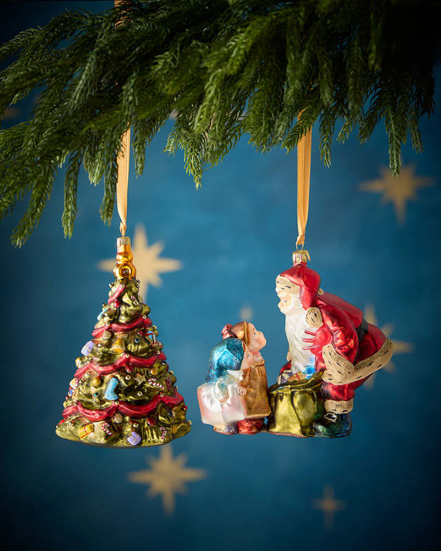 Santa with Gift Sack, Kids and Tree Christmas Ornaments, Set of 3